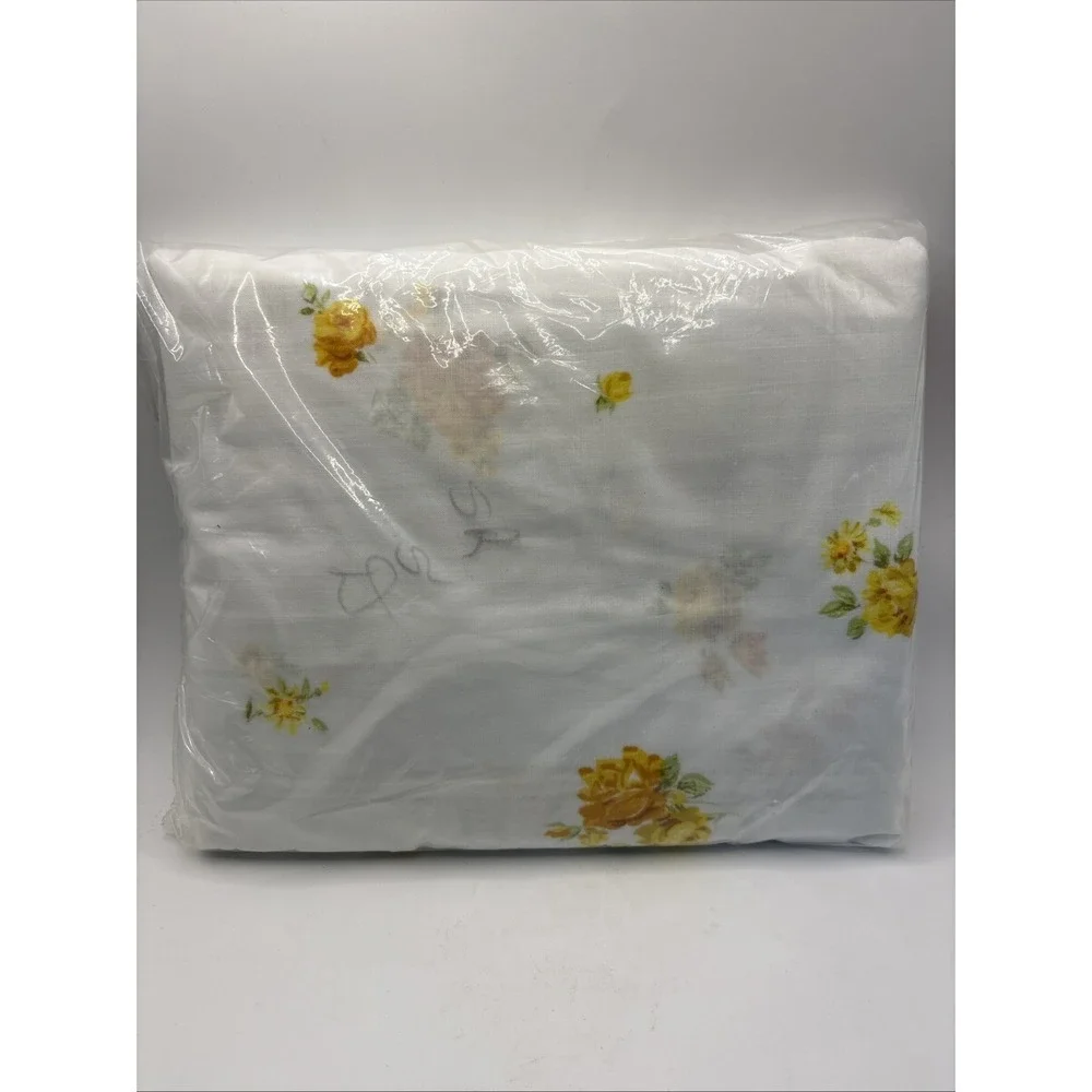 Vtg Yellow Floral Rose Double Fitted Selected Seconds Sheet NOS Cottagecore USA